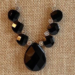 Vintage 925 Classy Black Faceted Glass Necklace